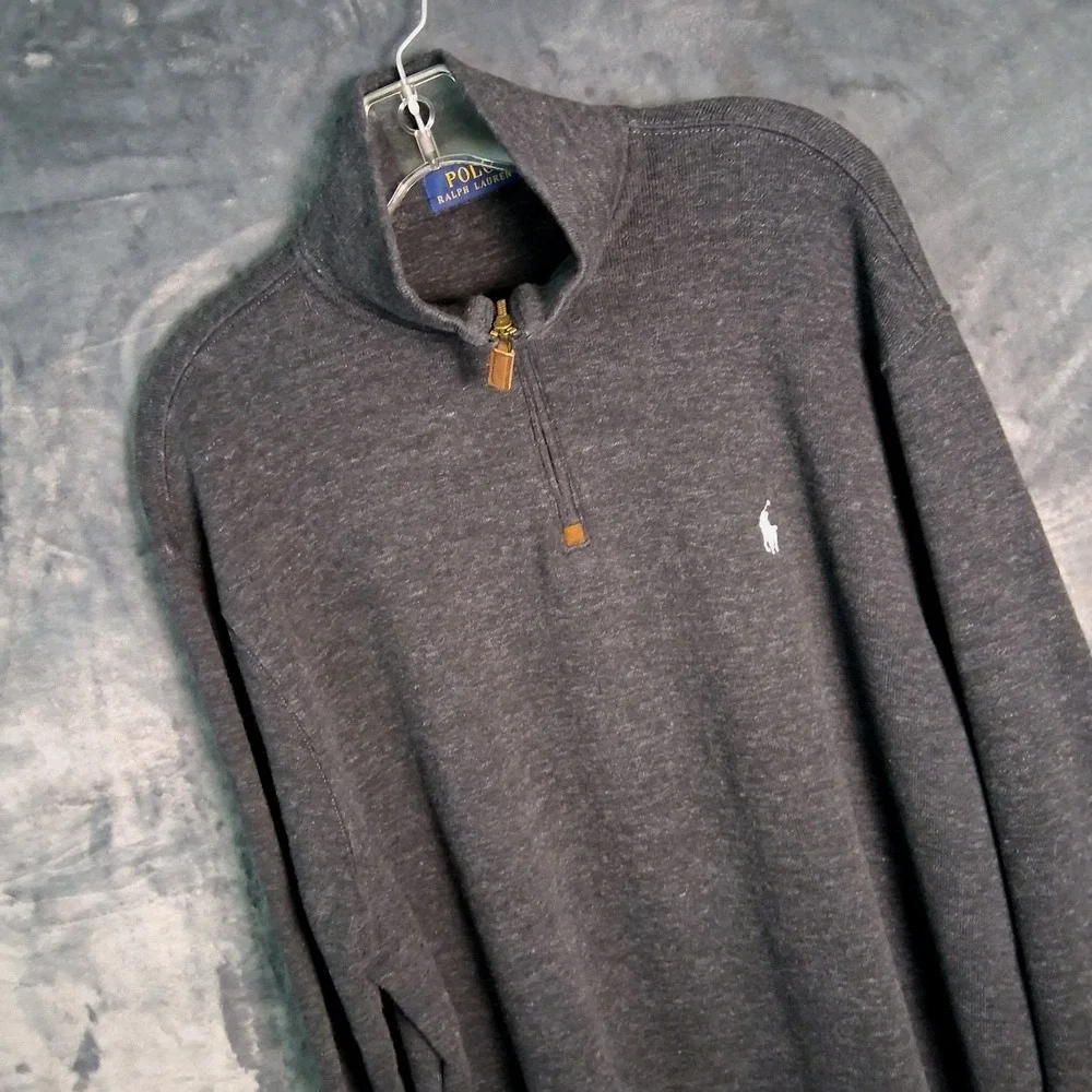 Polo Ralph Lauren Men's XL Gray Quarter Zip Popover Embroidered Pony Logo‎